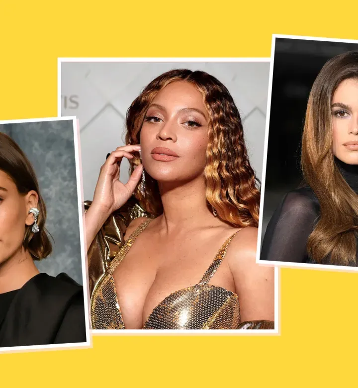 honey-brown hair ideas universal image: a tripytch of celebrities' fetchpriority='high' title='30 Honey-Brown Hair Ideas According to Hairstylists