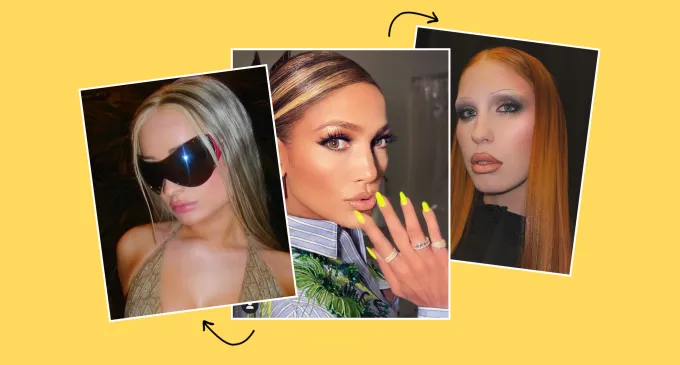 chunky highlights trend a photo collage of kim petras jennifer lopez and Trinity Vigorsky' fetchpriority='auto' title='I Definitely Wasn’t Ready for This Y2K Hair Trend to Make a Comeback
