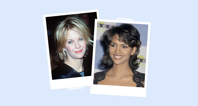 bixie haircut a photo of meg ryan and halle berry in the 90s' fetchpriority='auto' title='The Bixie Cut Is Trending This Fall—Here’s Everything You Need to Know According to Hairstylists