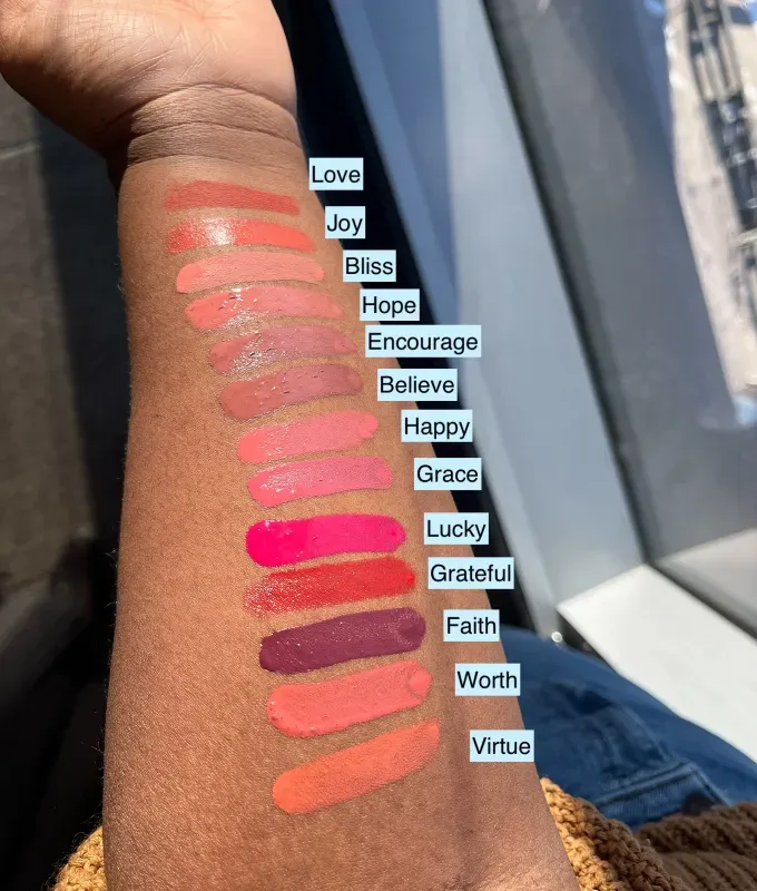 rare beauty soft pinch liquid blush review: swatches on dark skin with warm tones' title='9 Editors Tried the TikTok-Approved Rare Beauty Blush and We All Agreed It Lives Up to the Hype