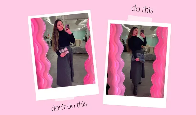 How to Look Taller in Pictures as a Petite: Editor Stephanie Maida from two selfie angles' fetchpriority='auto' title='7 Ways for Petites to Look Taller in Pictures According to a 5’1 Editor and a Professional Photographer