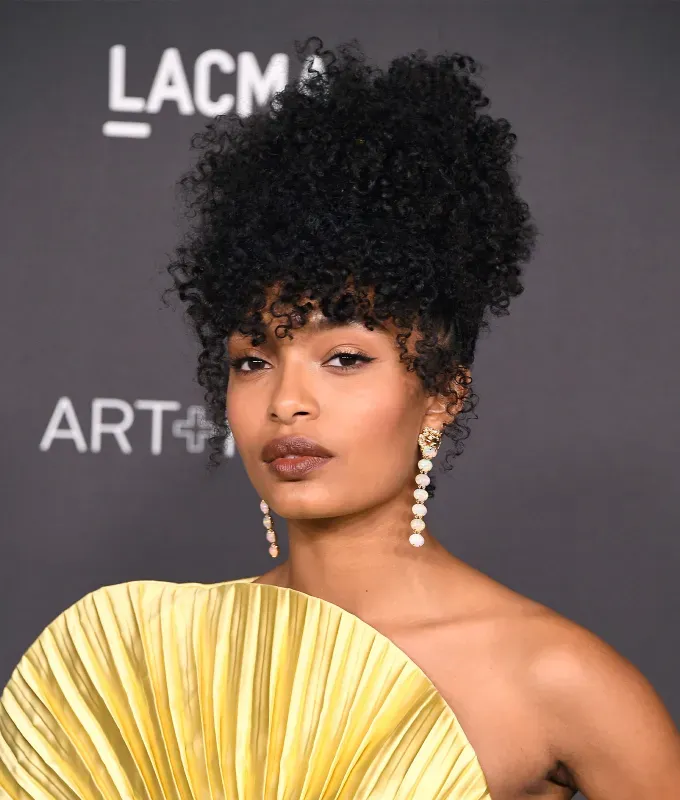 celebrities with bangs a photo of yara shahidi with curly bangs' fetchpriority='auto' title='From Taylor Swift to Zendaya Here Are 7 Celebrities with Bangs to Inspire Your Next Haircut