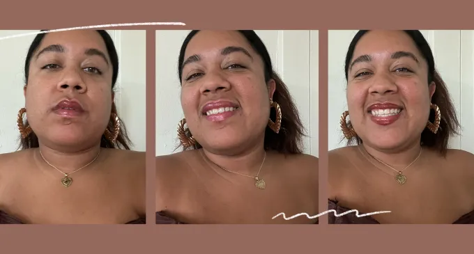 fenty beauty gloss bomb stix a photo of chelsea candelario wearing the brown and purple colors of the collection' title='I Tested the New Fenty Gloss Bomb Stix and Rihanna Definitely Nailed It (Again)
