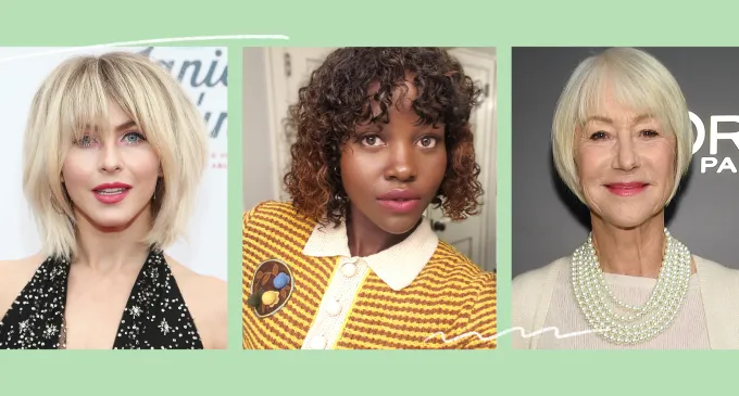 a collage of julianne hough lupita nyongo and helen mirren' title='Trend Alert: Two Hairstylists Spill the Tea on the Buzzy Apple Haircut