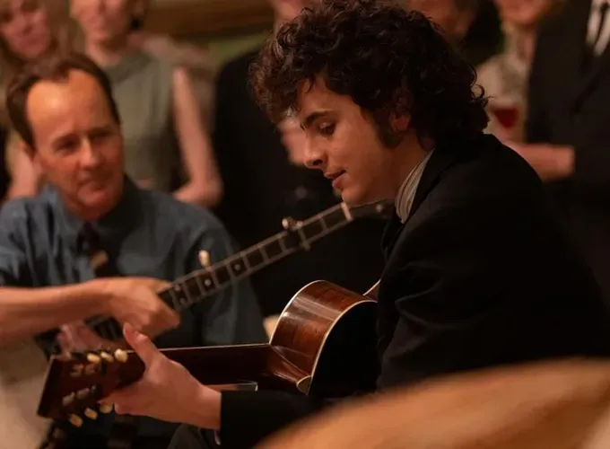 pete seeger and bob dylan' fetchpriority='auto' title='Much Like Bob Dylan Himself Timothée Chalamet’s ‘A Complete Unknown’ Is an Acquired Taste