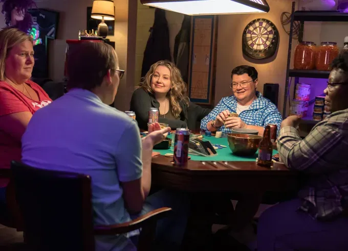 somebody somewhere season 3 premiere: various characters playing poker on somebody somewhere' fetchpriority='auto' title='This Incredible HBO Max Show’s Final Season Is Here—and I Need More of You to Give It the Love It Deserves