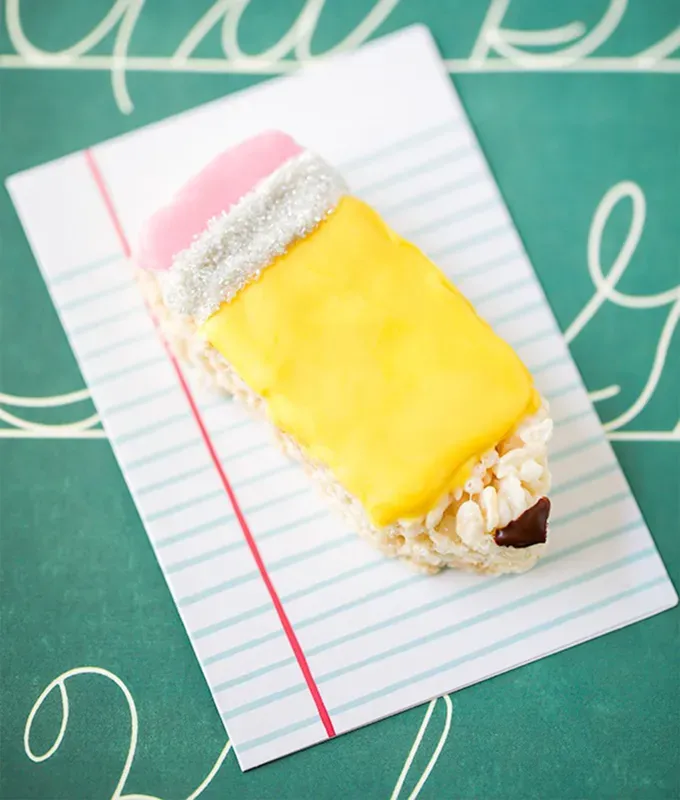 a pencil shaped rice krispies treat' fetchpriority='auto' title='40 Back-to-School Crafts for Kids to Combat First Day Butterflies