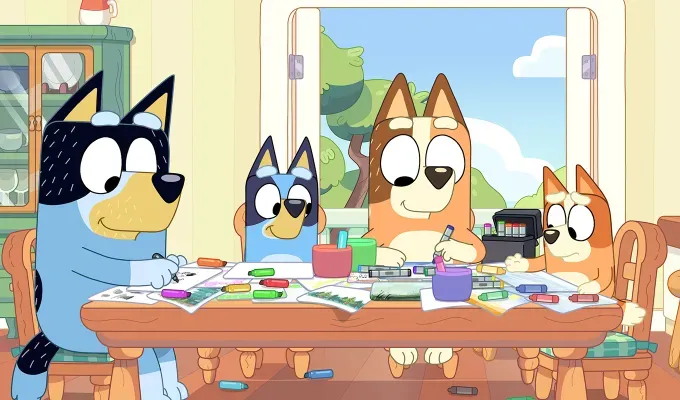 Bluey the Heeler family drawing' fetchpriority='auto' title='New 30-Minute ‘Bluey’ Episode Gets 5 Stars from This Mom and Her 4-Year-Old