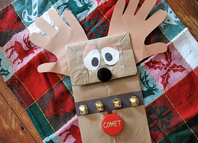 3 paper bag reindeer puppet christmas crafts for toddlers' title='35 Christmas Crafts for Toddlers That They Can Actually Do