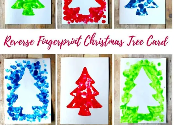 6 reverse fingerprint christmas tree cards christmas crafts for toddlers' title='35 Christmas Crafts for Toddlers That They Can Actually Do