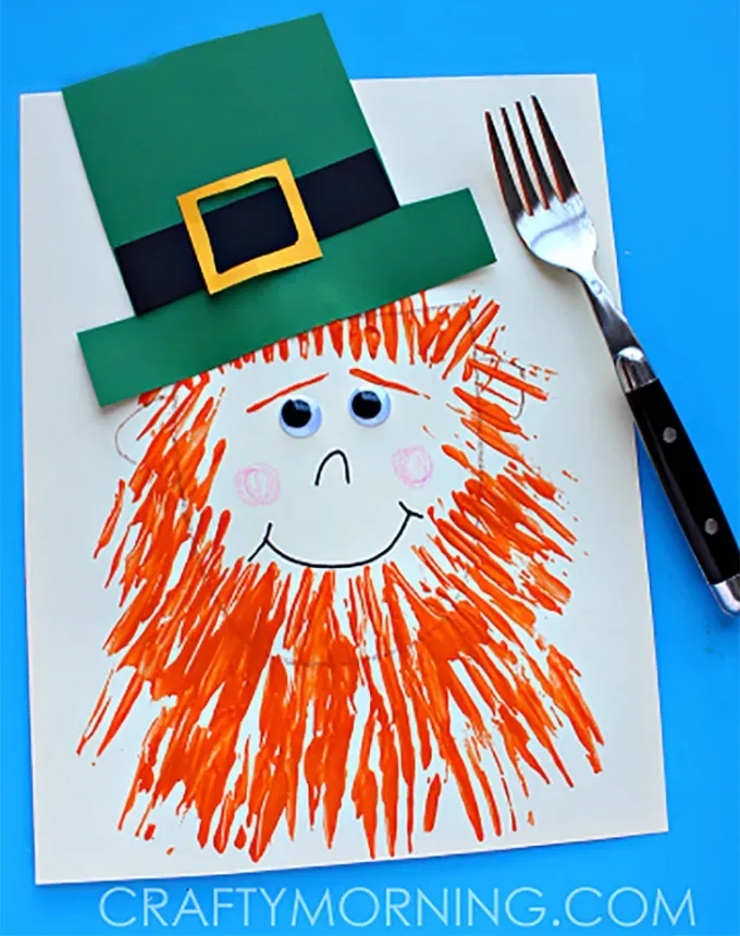 leprechaun craft with a fork beard st patricks day kids craft' title='30 Fun and Easy St. Patrick’s Day Crafts for Kids