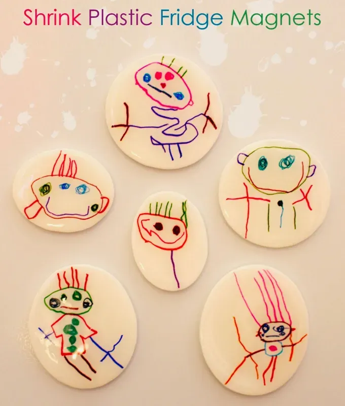 mothers-day-crafts: A selection of six homemade magnets with a child’s drawings on them.' title='45 Mother’s Day Crafts for Kids That She’ll Actually Want to Keep