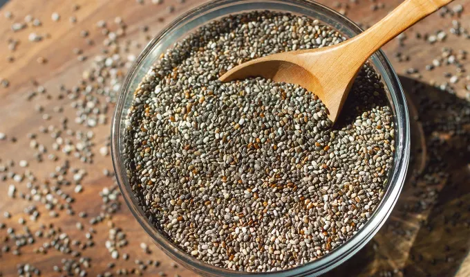 A bowl of chia seeds with a spoon' fetchpriority='auto' title='What Seeds Can Dogs Eat? 6 That Are on the Table