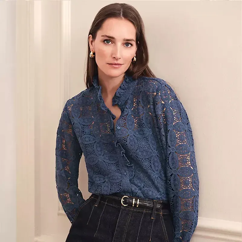 brands like eileen fisher ann taylor ruffle blouse' title='17 Brands Like Eileen Fisher to Shop for Timeless Elevated Basics