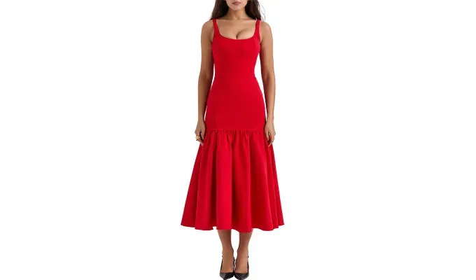 drop waist dresses House of CB Amore Midi Dress' title='I’m in Love with Drop-Waist Dresses—Here Are 12 Trending Styles to Shop Right Now