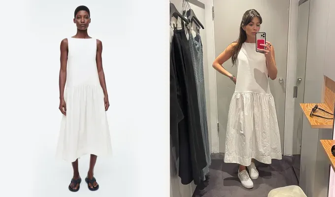 drop waist dresses COS Voluminous Sleeveless Midi Dress' title='I’m in Love with Drop-Waist Dresses—Here Are 12 Trending Styles to Shop Right Now