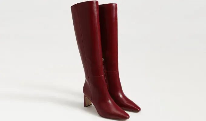 taylor swift burgundy boots sam edelman knee high with heel' title='I’m Swooning Over the Burgundy Boots Taylor Swift Wore to the Chiefs Game and I Found Them for More Than Half Off