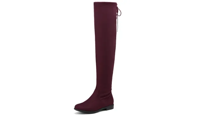 taylor swift burgundy boots dream pairs over the knee flat' title='I’m Swooning Over the Burgundy Boots Taylor Swift Wore to the Chiefs Game and I Found Them for More Than Half Off