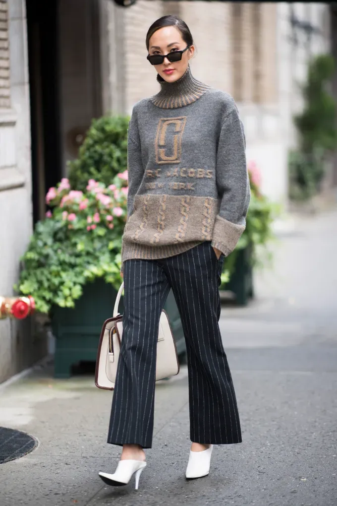 weekend sweater with work pants december outfit ideas1' fetchpriority='auto' title='31 Outfit Ideas for a Sparkly Stylish and Rather Festive December