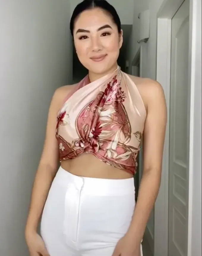 how to tie a scarf top cross front halter' title='15 TikTok-Approved Stylish and Easy Ways to Tie a Scarf