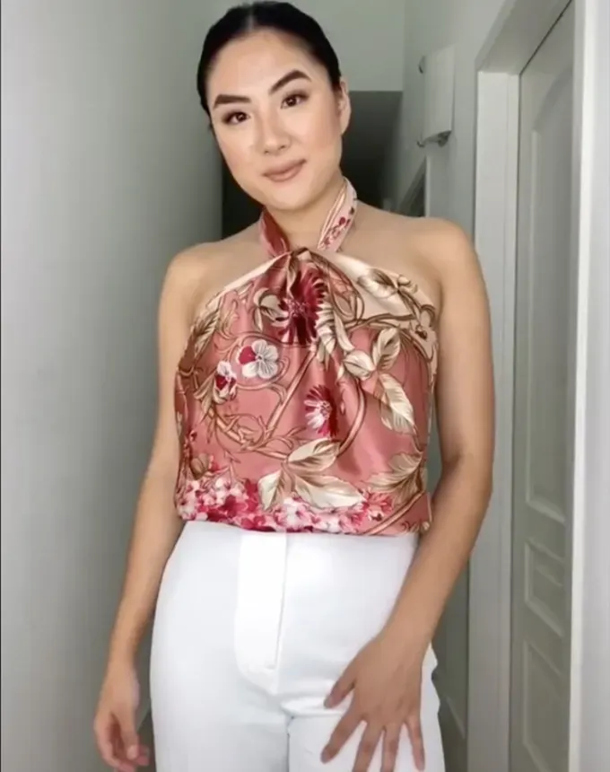 how to tie a scarf top knotted halter' title='15 TikTok-Approved Stylish and Easy Ways to Tie a Scarf