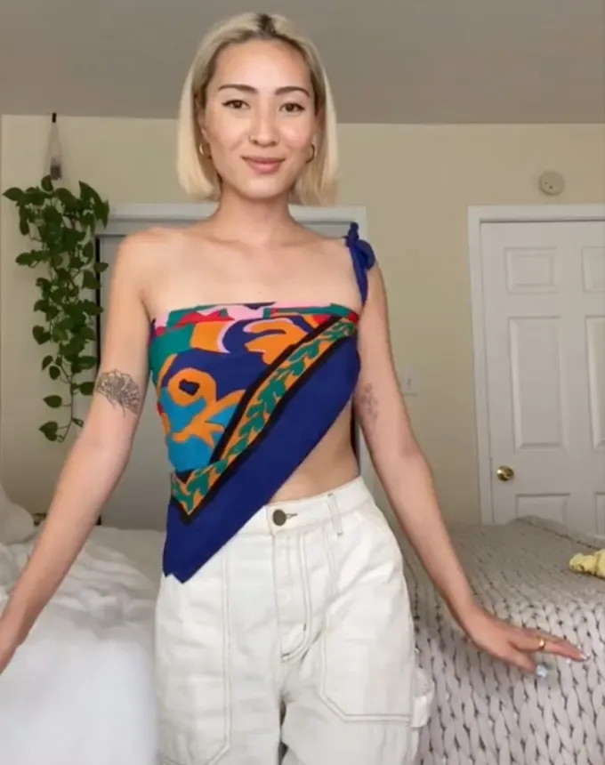 how to tie a scarf top asymmetric one shoulder' title='15 TikTok-Approved Stylish and Easy Ways to Tie a Scarf