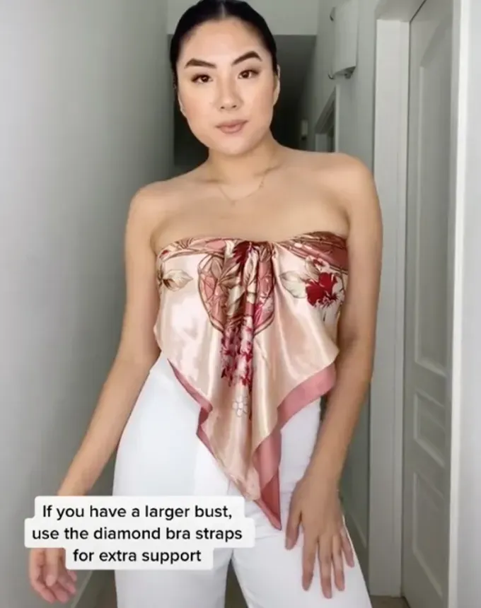 how to tie a scarf top knotted triangle' title='15 TikTok-Approved Stylish and Easy Ways to Tie a Scarf