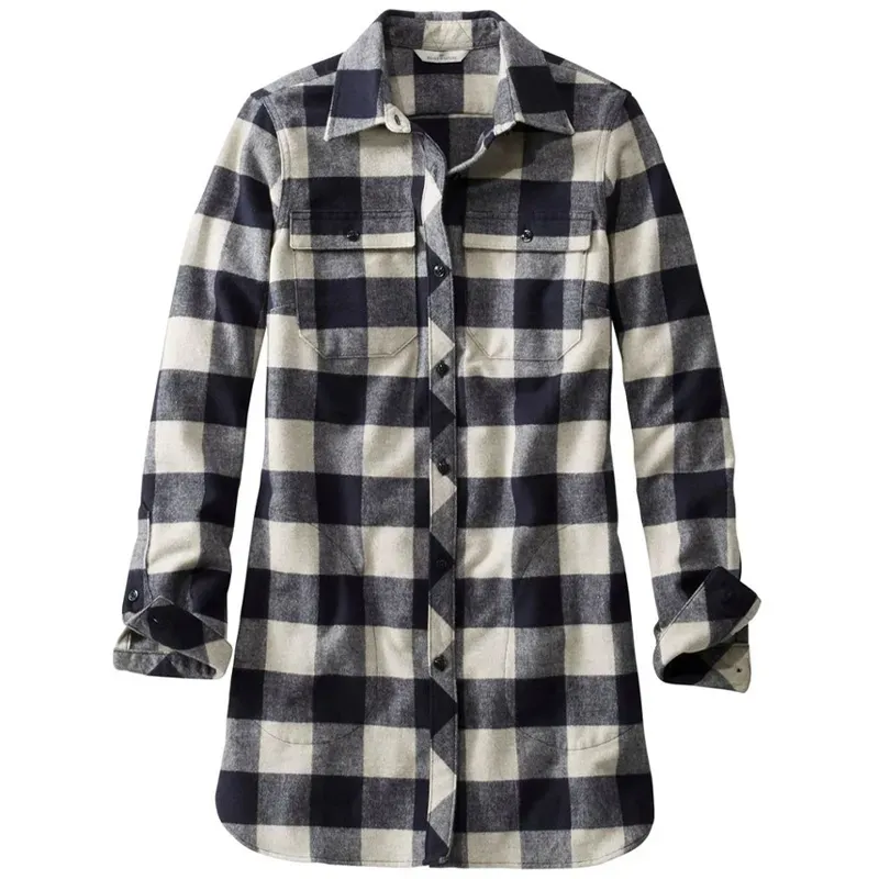 llbean black and white tunic' title='Wondering How to Style Flannel? Here Are 17 Outfit Ideas to Try According to a Fashion Editor