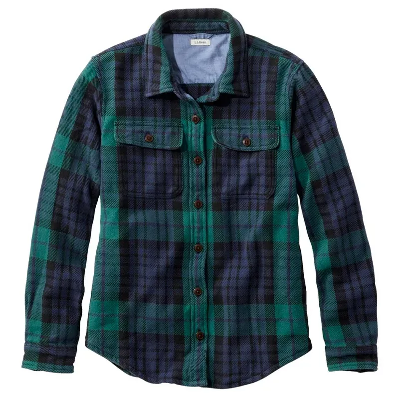 llbean dark plaid flannel shirt' title='Wondering How to Style Flannel? Here Are 17 Outfit Ideas to Try According to a Fashion Editor