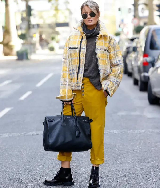 how to style a flannel monochrome yellow' fetchpriority='auto' title='Wondering How to Style Flannel? Here Are 17 Outfit Ideas to Try According to a Fashion Editor
