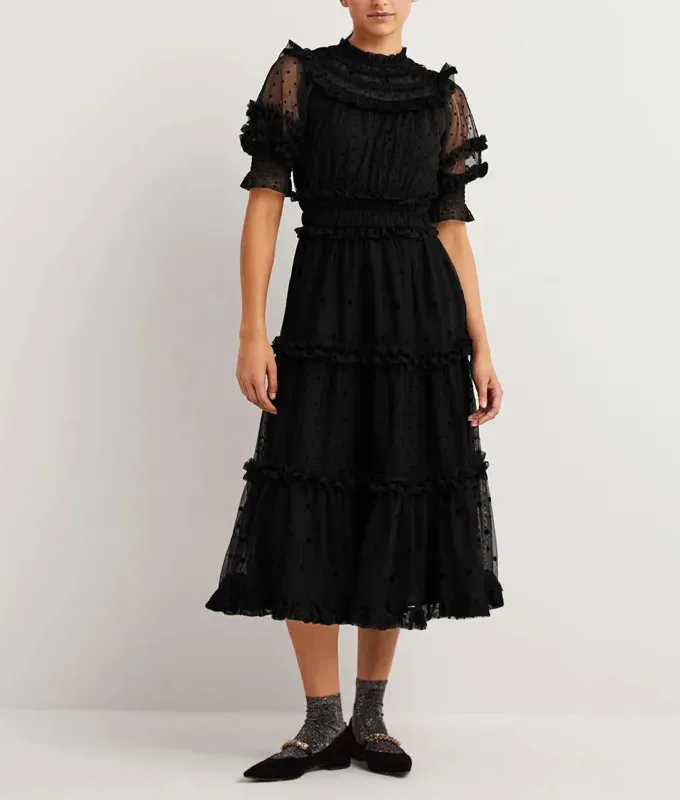 soft goth boden black polka dot tulle dress' fetchpriority='auto' title='The Soft Goth Aesthetic Is Trending Thanks to the ‘Wednesday’ Netflix Hit: Here Are 10 Ways to Get the Look