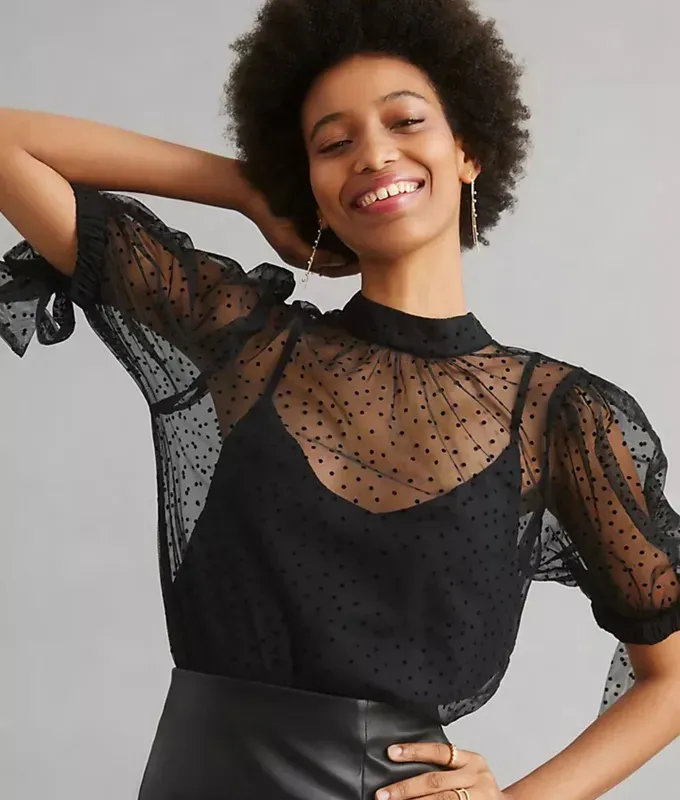 soft goth anthropologie sheer tulle blouse' fetchpriority='auto' title='The Soft Goth Aesthetic Is Trending Thanks to the ‘Wednesday’ Netflix Hit: Here Are 10 Ways to Get the Look