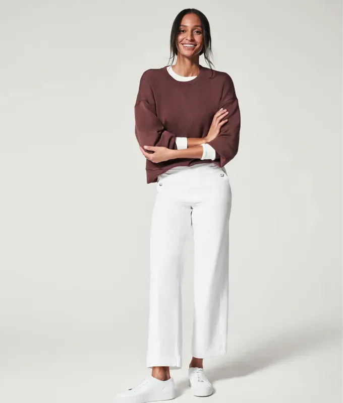 culotte pants: white spanx twill pants with button detail on the hips' title='Culotte Pants Are Everywhere. Here’s How to Style Them (Plus 15 Pairs We’re Coveting)