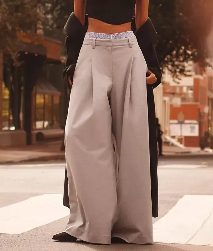 anthropologie maeve double waistband pants trend' title='Double Waistband Pants Are Trending and Even Anne Hathaway Is a Fan