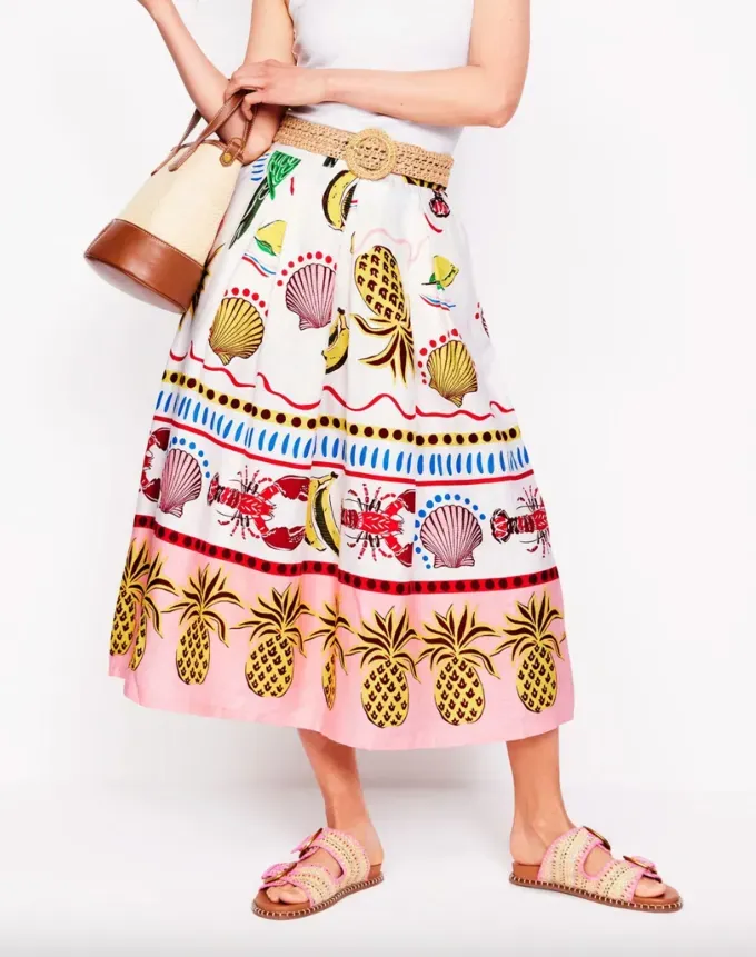 Portuguese Girl Style: Boden linen skirt with lobster pineapple and seashell print' title='Sorry Scandi This Summer Is *All* About Portuguese Girl Style