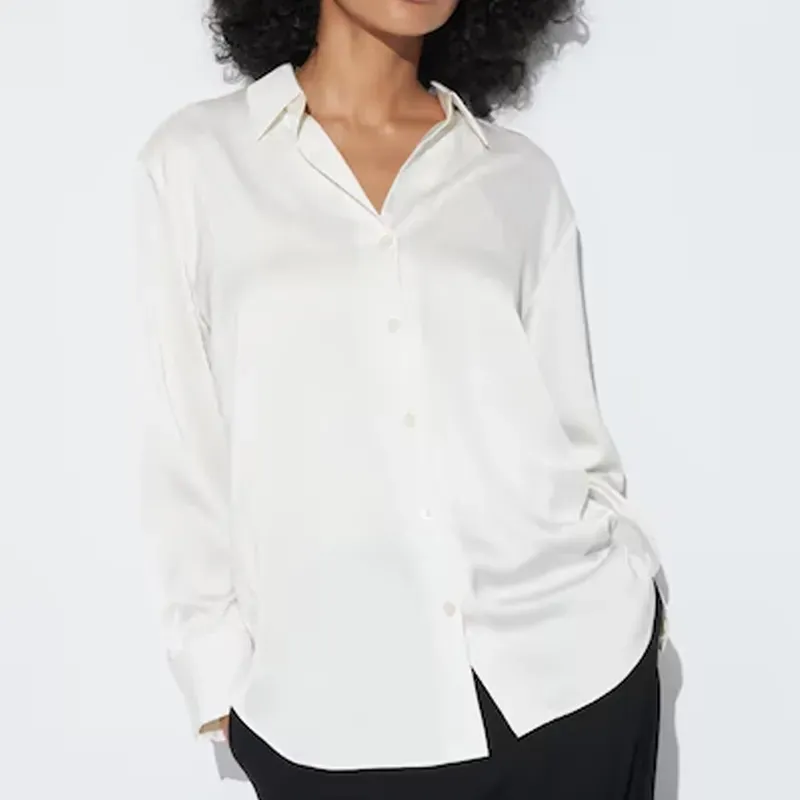 uniqlo silk shirt 90s fashion trend' title='The ‘90s Fashion Revival Is in Full Swing—Here’s How to Wear the Trend This Summer