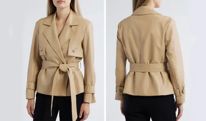 Best leather jackets for petites: Anne Klein belted short trench' title='The Best Leather Jackets for Petites Vetted by Women Under 5’4