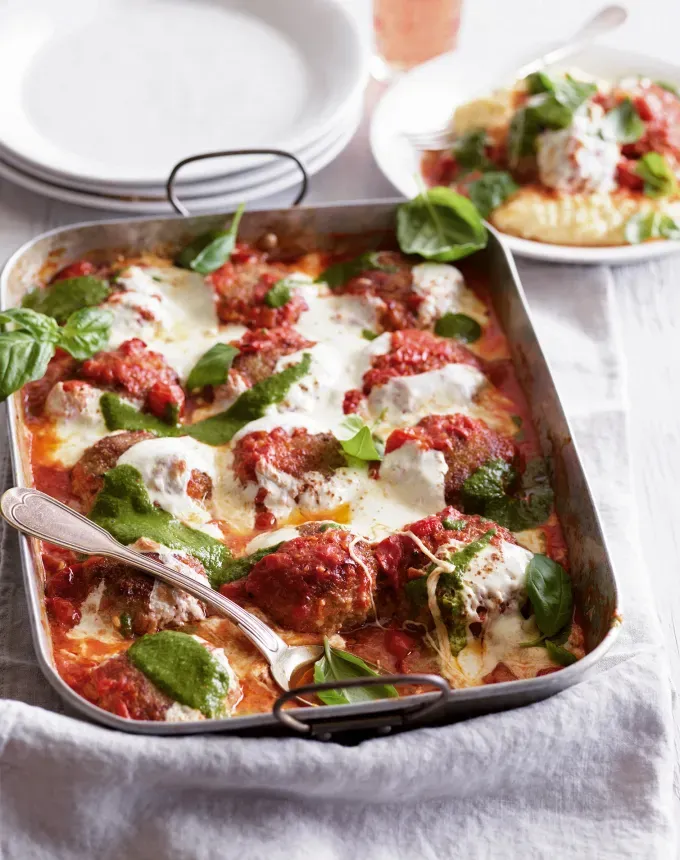 postpartum freezer meals: perfect meatballs with cherry tomato sauce' title='31 Postpartum Freezer Meals Any Parent Will Appreciate