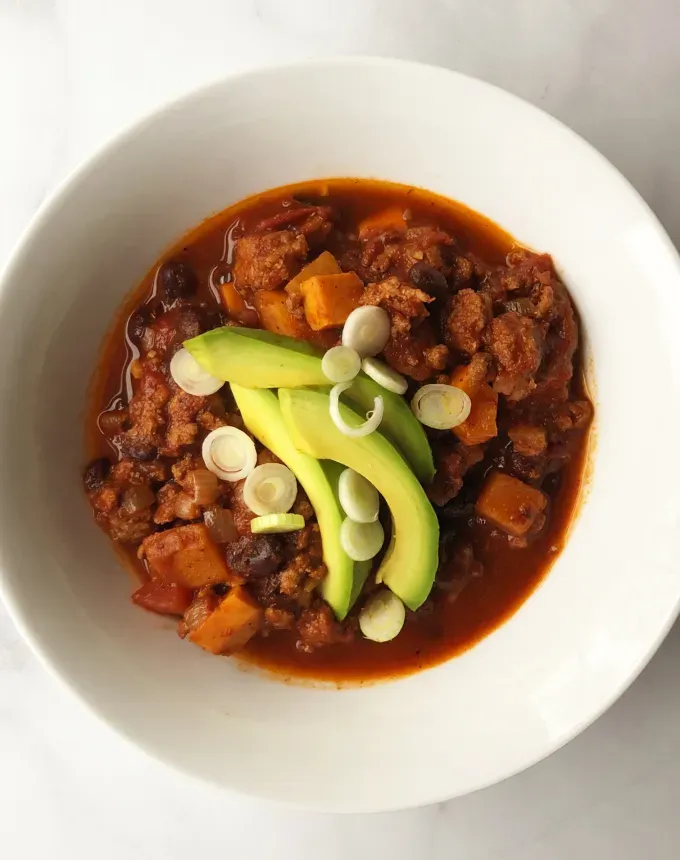 postpartum freezer meals: sweet potato chili with turkey and black beans' title='31 Postpartum Freezer Meals Any Parent Will Appreciate