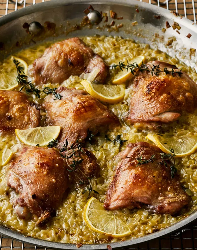 valentine’s day dinner ideas: ina garten’s creamy chicken thighs with lemon and thyme' title='60 Valentine’s Day Dinner Ideas That Feel Fancy (but Not Cheesy)
