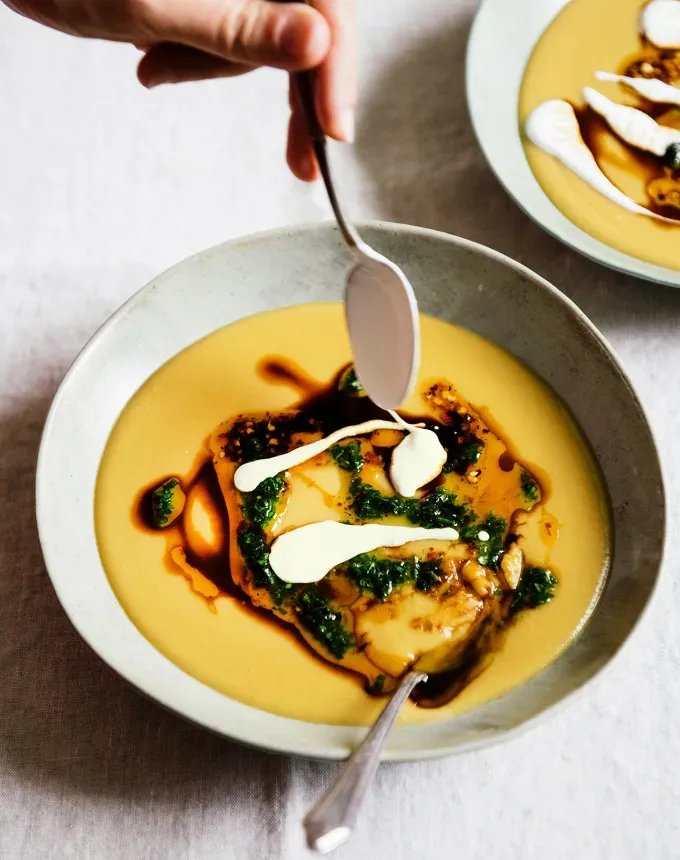 high protein soups: split pea soup with balsamic vinegar' title='21 High-Protein Soup Recipes That Are Satisfyingly Cozy