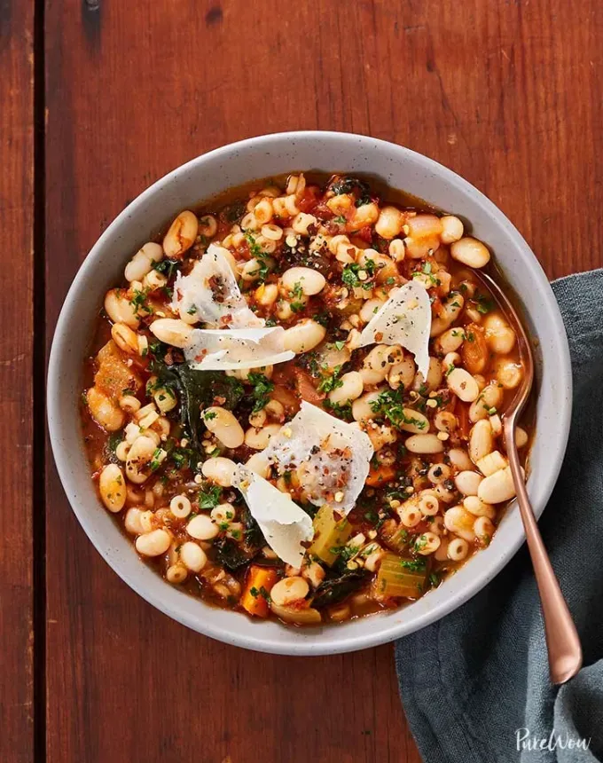 high protein soups: slow cook pasta e fagioli' title='21 High-Protein Soup Recipes That Are Satisfyingly Cozy