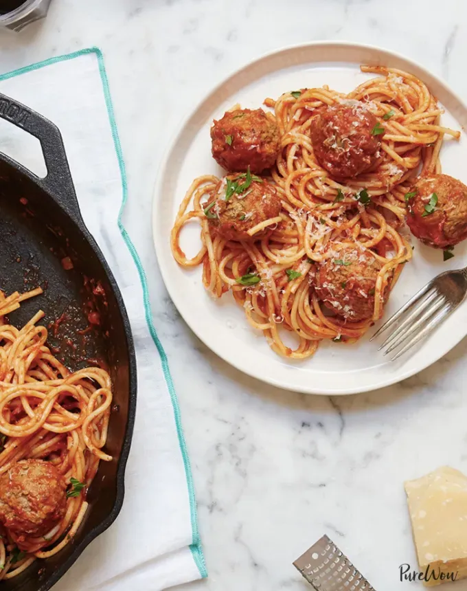 toddler dinner ideas: one-pan spaghetti and meatballs' title='31 Toddler Dinner Ideas Your Picky Eater Might Actually Try