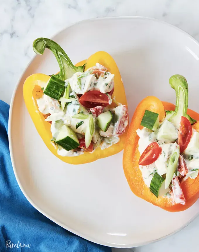 toddler dinner ideas: greek yogurt chicken salad-stuffed peppers' title='31 Toddler Dinner Ideas Your Picky Eater Might Actually Try