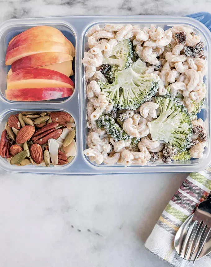 toddler dinner ideas: creamy pasta salad with broccoli and raisins' title='31 Toddler Dinner Ideas Your Picky Eater Might Actually Try