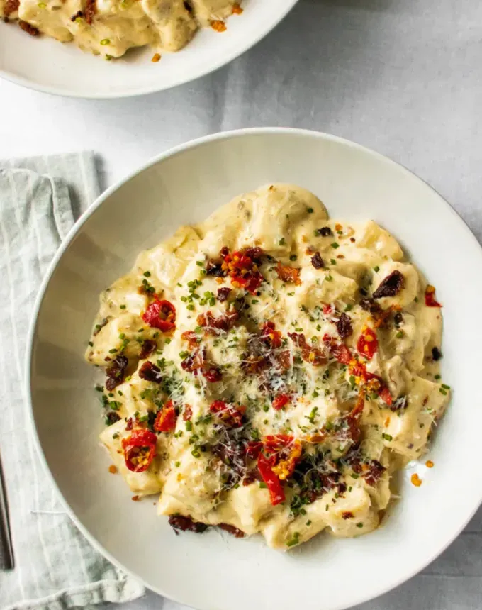 easy gnocchi recipes: truffle ricotta gnocchi with bacon calabrian chili and chive' title='35 Easy Gnocchi Recipes You Can Make at Home