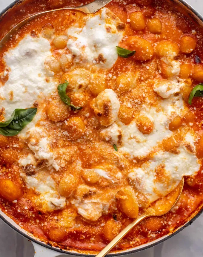 easy gnocchi recipes: baked vodka sauce gnocchi with burrata' title='35 Easy Gnocchi Recipes You Can Make at Home