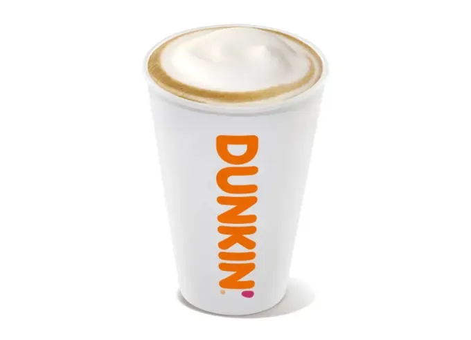 gluten-free-at-dunkin-donuts: a latte in a dunkin cup.' fetchpriority='auto' title='Can You Eat Gluten Free at Dunkin’ Donuts? Yes—Here Are 9 Menu Items We Love