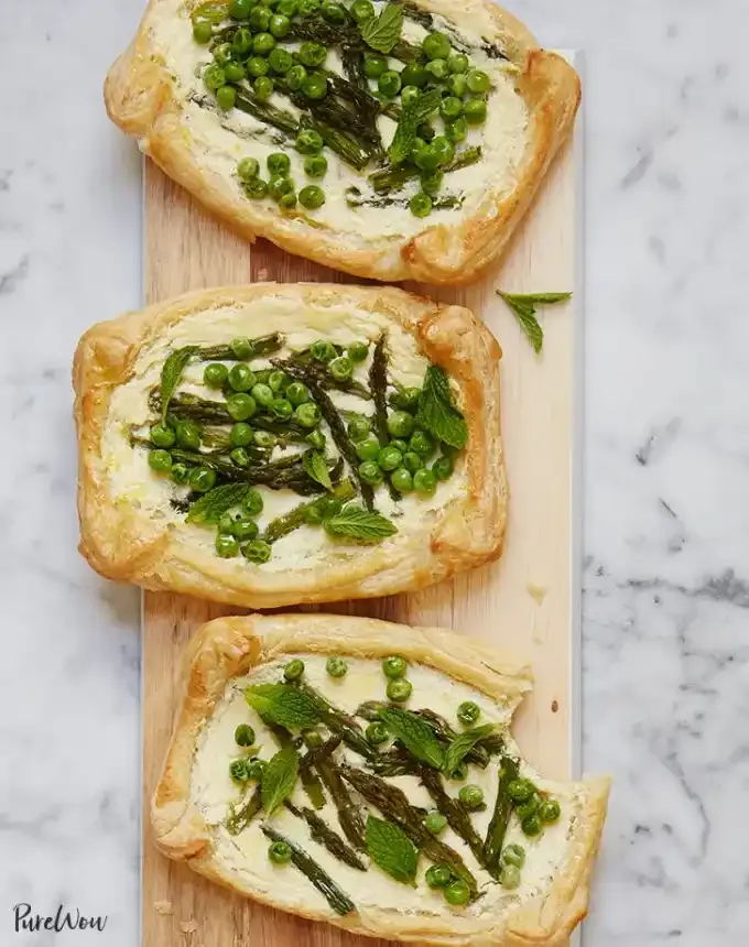 easter brunch ideas: asparagus pea and ricotta vegetable tarts' title='66 Easter Brunch Ideas That Are Quick Easy and Festive