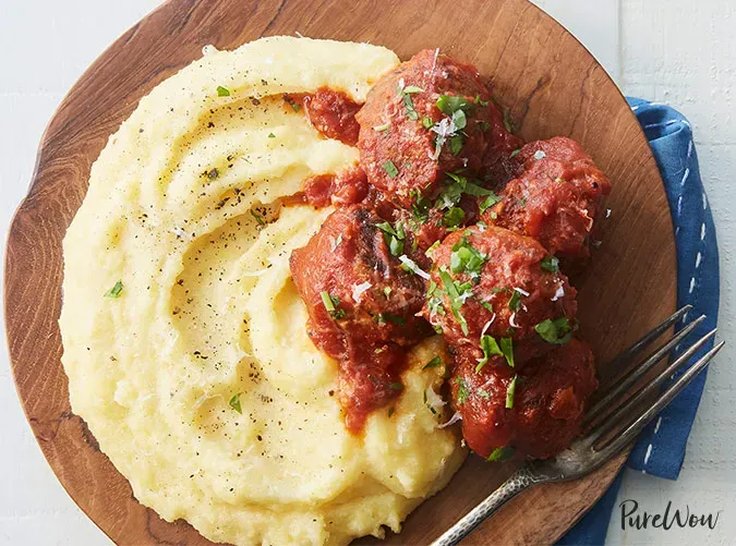polenta and meatballs' title='49 Dinners You Can Make with a Jar of Tomato Sauce